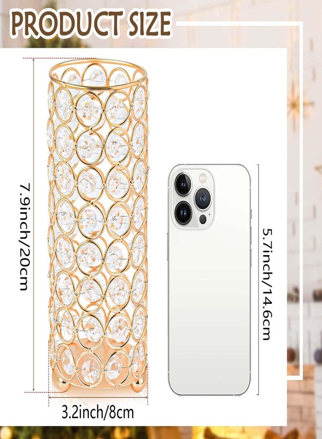 KEHAIL 8 Pcs Crystal Metal Vase Centerpiece, 7.9" Cylinder Flower Vase and Hollow-Out Candle Holder for Wedding, Party, Home Table Decor (8, Gold) - Image 2